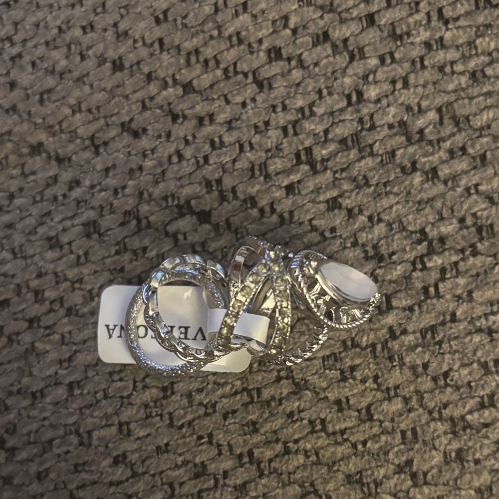 Versona Silver-Tone Crystal Hoop Ring Set, size 7 - Picture 2 of 6
